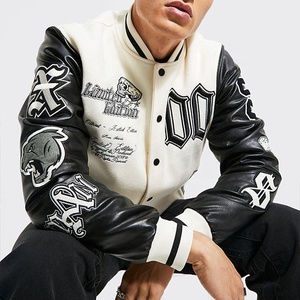 Haute qualité hiver hommes Streetwear Baseball Letterman veste personnalisée fermeture éclair broderie cuir Bomber vestes pour hommes collège - Product Image 6
