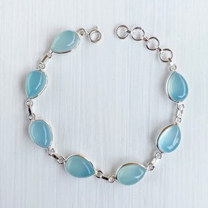 Healing Stone Sea Blue Chalcedony Chain Women <b>Silver</b> <b>Bracelet</b> Jewelry, <b>925</b> <b>Sterling</b> <b>Silver</b> Sea Blue Chalcedony Bezel <b>Bracelet</b> - Product Image 4