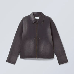 Veste vintage décontractée pour homme en coton lourd de haute qualité, lavée à l'acide, avec fermeture éclair et poches - Product Image 1