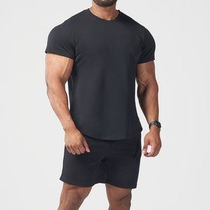 Camiseta de palangre para hombre de calidad profesional, camisetas de palangre ajustadas para hombre, 180 gramos de algodón, dobladillo curvo más largo, ropa informal para gimnasio muscular - Product Image 1