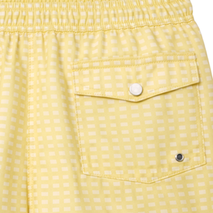 Shorts de bain recyclés pour hommes, motif mini-à carreaux jaune, séchage rapide, avec taille élastique et poches à cordon - Product Image 4