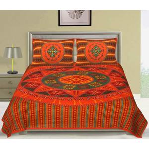 Juego de Sábanas Dobles de Algodón Kantha Naranja, Hechas a Mano, 240 Hilos, con 2 Fundas de Almohada, 100% Algodón para Uso Doméstico (AKDB1001) - Product Image 2