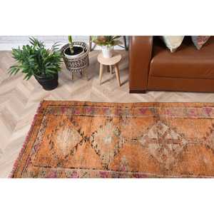 Alfombra Turca Vintage Herki de 2.5x11.2 pies (76x340 cm), con Diseño de Puntos Naranjas - Product Image 2