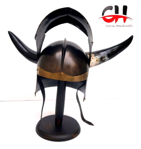 Casque Viking médiéval corne casque nordique guerrier casque noir pour cadeau d'Halloween par l'artisanat de Calvin - Product Image 5
