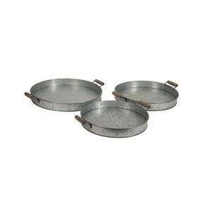 Set of 3 Stainless Steel Serving Trays with <b>Round</b> Handles Customizable Size & Color 2 Brother's Collection From India - Product Image 1