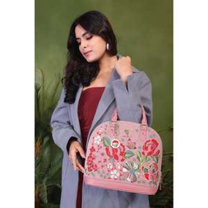 Embroidered Leather <b>Wedding</b> Handbag for Women-Pink Evening <b>Clutch</b> - Product Image 2