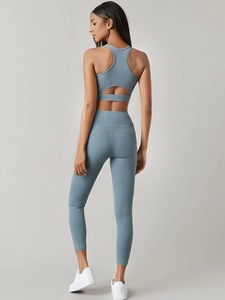Highly Recommended Women <b>Seamless</b> Yoga Set Solid Color Workout <b>Leggings</b> and Sports Bra Gym Fitness Wear - Product Image 2