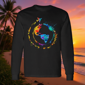 T-shirt à manches longues à l'aquarelle sur le thème de la Terre, design coloré pour les voyages - Product Image 3