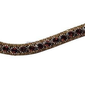 Banda de cuero negro con forma de onda clásica, banda personalizada con 3 filas de cristal marrón y dorado, mega banda ostentosa para cejas, precio al por mayor - Product Image 4