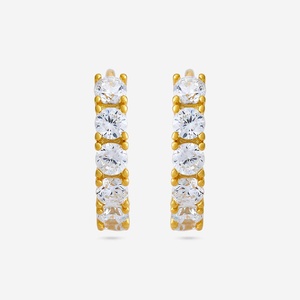 Pendientes Vintage de Plata 92.5, Modelo 188485, Aro de Oro Amarillo con Diamantes Incrustados en Forma de Corazón, para un Regalo de Compromiso Elegante y Moderno - Product Image 1
