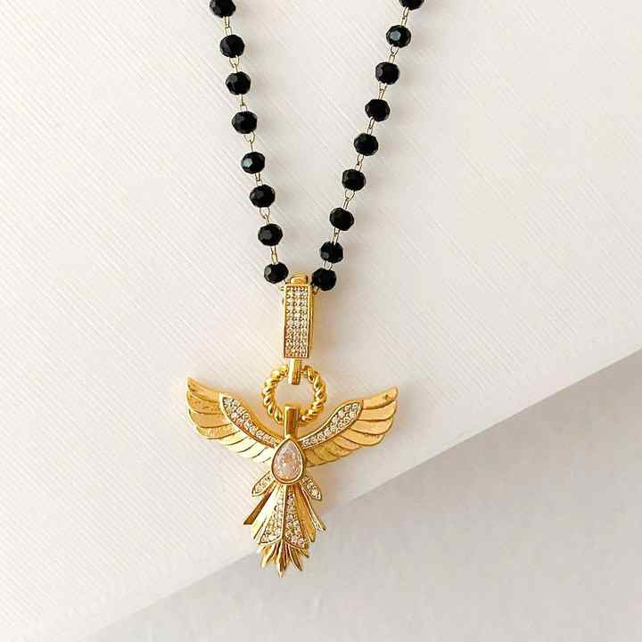 Black Crystal Beaded Phoenix Necklace