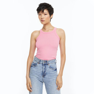 Women <b>Light</b> Pink Colour Ribbed Material Sleeveless Tank Top for Sale Women Stylish Summer Vests in <b>Cheap</b> Rates - Product Image 1