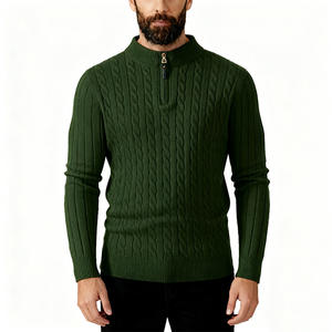 Fall Winter <b>Thermal</b> Zip up <b>Top</b> European Style Thickened Casual Pullover <b>Men's</b> Heavyweight Knit Sweater - Product Image 2