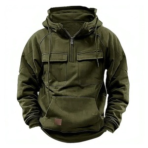 2024 New Solid Warm <b>Fleece</b> Sweatshirts for <b>Men</b> Half Zipper Hooded <b>Jackets</b> Multi-Pockets <b>Thick</b> Outdoor Polar for Winter Digital - Product Image 6