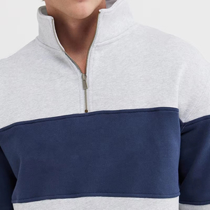 2025 Color personalizado bloqueado hombro caído 100% algodón suéter de gran tamaño básico 1/4 cuarto Jumper media cremallera sudadera para hombres - Product Image 3