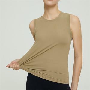 Débardeur côtelé pour femmes sans manches Stretch Blouse Polyester Spandex Casual Activewear Gym Workout Running Vest - Product Image 5