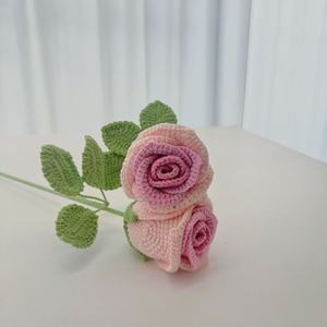 Handmade Woven Crocheted <b>Artificial</b> Rose Wine Glass <b>Bouquet</b> Home Decor Gift for Girlfriend on Graduation or Chinese New Year - Product Image 3