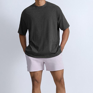 Camiseta de Verano 2026 para Hombre, Cuello Mao Lavado, Sarga, Ajuste Holgado, Estilo Casual Transfronterizo, Manga Corta, Color Liso, 120g - Product Image 3