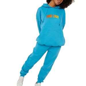 100% algodón personalizado de gran tamaño gota hombro mujer chándal con capucha Streetwear Jogging traje personalizado pantalla impresa invierno - Product Image 1