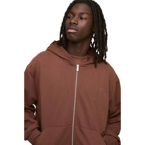 Ensemble survêtement pour homme en molleton lourd brun avec fermeture éclair et pantalon de survêtement ample, mélange de coton doux, streetwear, vente en gros OEM - Product Image 3