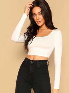 <b>Long</b> Sleeve Custom <b>Ladies</b> Crop Top Slim Fit <b>T</b> <b>Shirt</b> Cotton Ribbed OEM Custom Cropped <b>T</b> <b>Shirts</b> High Elastic Crop Tops for Women - Product Image 3