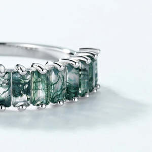 Wholesale Women Baguette Cut Green <b>Moss</b> <b>Agate</b> Jewelry Natural Dainty Sterling Silver And White Gold <b>Moss</b> <b>Agate</b> <b>Engagement</b> <b>Ring</b> - Product Image 3