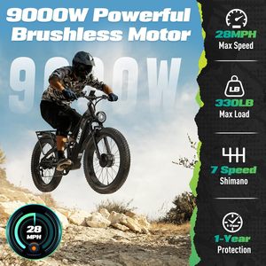 Nueva Bicicleta Eléctrica de 9000W con Doble Motor para Adultos, 52MPH, Voltaje de Carga 63V 32A, Neumáticos Todoterreno, 7 Velocidades - Product Image 4