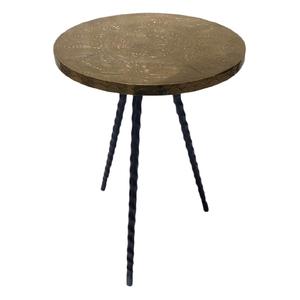 Mesa Redonda De Aluminio Con Relieve Y Parte Inferior Tres Patas Metal Acabado Dorado Mesa Redonda De Café O Mesa Auxiliar Para Muebles Para El Hogar - Product Image 1