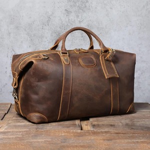 Bolsa de lona de cuero impermeable unisex con logotipo personalizado Weekender bolsa de viaje de gimnasio de noche cierre de cremallera de gran capacidad a la moda - Product Image 5