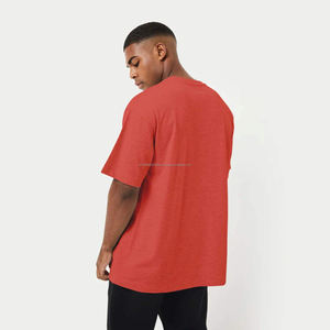 100% Cotton Worsted Jersey Medium Weight Short Sleeves Ribbed Neck <b>Chilli</b> <b>Red</b> Men Classic Oversized Anti-Pilling Customizable - Product Image 2
