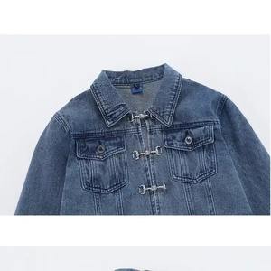 Oem Service Winter <b>Women's</b> Denim Jacket Zipper Closure High Quality Breathable Genuine Leather Shell Raw Printed Quilted Street - Product Image 3