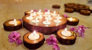 Natural Colored Wooden Eco-Friendly Diwali Tea Light Candle Holder Handmade <b>Log</b> Slice Candle Stand Home <b>Decor</b> Events Table - Product Image 3