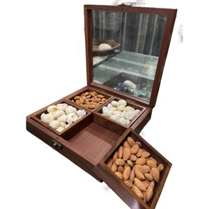 Directo de fábrica de lujo de madera de acacia Natural Masala Dabba caja de alta calidad esmalte impreso especias estante contenedor tapa para cocina casera - Product Image 6