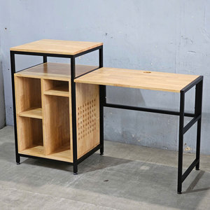 Rubberwood Computer <b>Desk</b> with Iron Frame Bookshelf Drawer Storage Shelves for Bedroom <b>Simple</b> Design COD68035 - Product Image 6