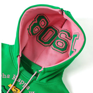 Sweat-shirt en chenille vert imprimé hiver durable AKA 1908, bande rose respirante, bord côtelé doré, poche kangourou - Product Image 5