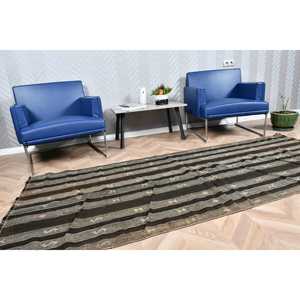 Alfombra Turca Vintage de 3.4x8.5 pies, Alfombra de Pasillo, Alfombra Negra con Diseño de Puntos - Product Image 3