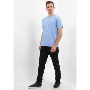 Camiseta de cuello redondo de algodón 100% de gran tamaño azul cielo de lujo para una sensación de comodidad y lujo Patrón sólido para uso diario - Product Image 2