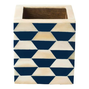 Merveilleux design maison table porte-stylo grande qualité bois et os incrustation porte-stylo forme carrée porte-stylo - Product Image 3