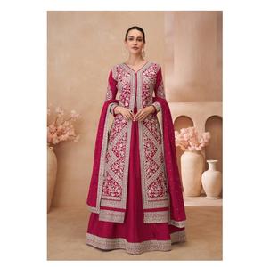 Lehenga งานปักผ้าไหมแท้มีความทนทานสูงตามความต้องการสำหรับสาวๆคอลเลกชันเครื่องแต่งกายงานแต่งงาน - Product Image 1