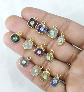 Aigue-marine en or brut, pendentif à bord galvanisé avec cristal de 3mm, breloques en pierre brute, pendentif à bord plaqué or pour - Product Image 6