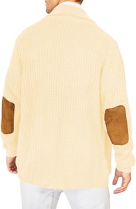 Casual Mens Knitted V-neck Winter Patchwork <b>Sweater</b> Stylish Multi-Color Belt <b>Cardigan</b> with Pockets - Product Image 3