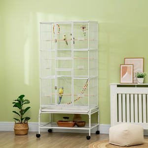 PawHut <b>Bird</b> <b>Cage</b> in Steel and PP with Perches, Toys, Food Containers and Tray, 83x53x180 cm, <b>White</b> - Product Image 2