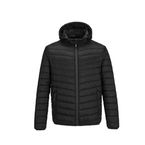 Men's Winter Hooded Puffer Jacket Polyester Windproof Zipper Closure Casual Style Solid <b>Colour</b> Regular Fit - Product Image 1