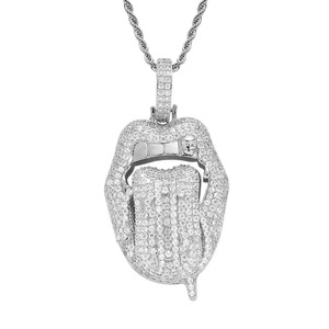 Collier pendentif lèvres Rolling Stones en Moissanite Iced Out, micro-pavé, vert, style Hip Hop - Product Image 5