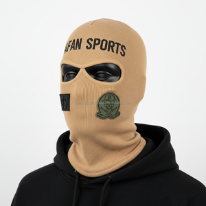 Balaclava pour femmes en tricot côtelé premium, tissu extensible doux GSM, couleur beige, panneau unique avec broderie de logo personnalisée, balaclava pour femmes - Product Image 4