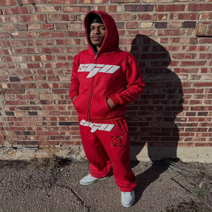 Người Đàn Ông Của Nặng 470 GSM Đầy Đủ Zip Hoodie & Baggy Sweatpants Set 100% Cotton Puff <span class=keywords><strong>In</strong></span> Logo Boxy Phù Hợp Với Số Lượng Lớn Mua Có Sẵn - Product Image 1