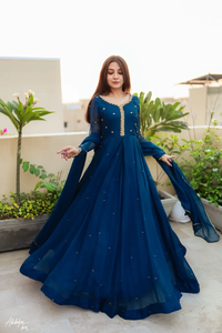 ชุด anarkali สีฟ้ากับ dupatta สำหรับเสื้อผ้าอินเดียและปากีสถาน - Product Image 5