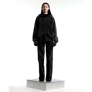 Sweat à capuche zippé à double capuche en coton épais personnalisé Streetwear pour hommes Col à capuche brodé Design Mode d'automne - Product Image 6