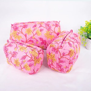 Vintage Indian Cotton for Floral Hand Block Print Small Water Resistant Eco-Friendly Durable Case <b>Zipper</b> Closure Customizable - Product Image 2