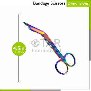 Ciseaux à pansements Lister 4,5 pouces, ciseaux en acier inoxydable de qualité supérieure, lames multicolores finition titane arc-en-ciel, instruments médicaux - Product Image 3
